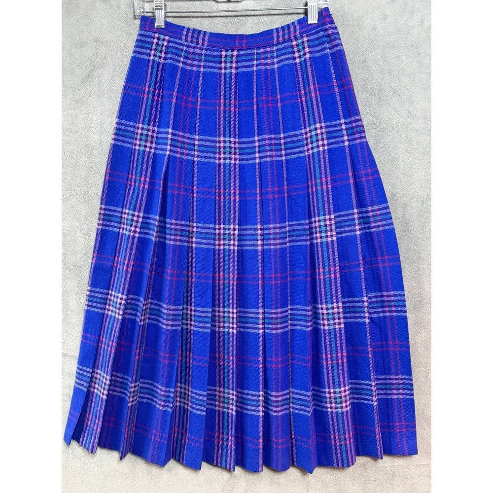 Vintage Women Miss Pendleton Plaid Wool Blue Green Red Skirt USA Size 12 Tall